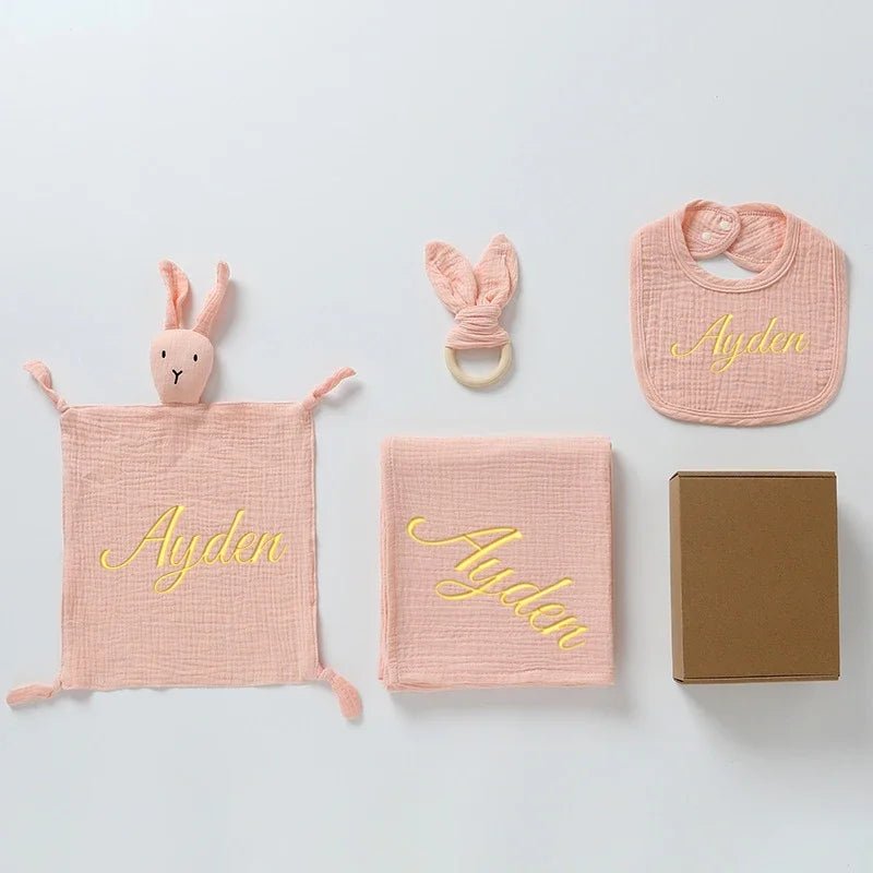 Personalised Newborn Gift Set – Blanket, Bib, Teether & Comforter