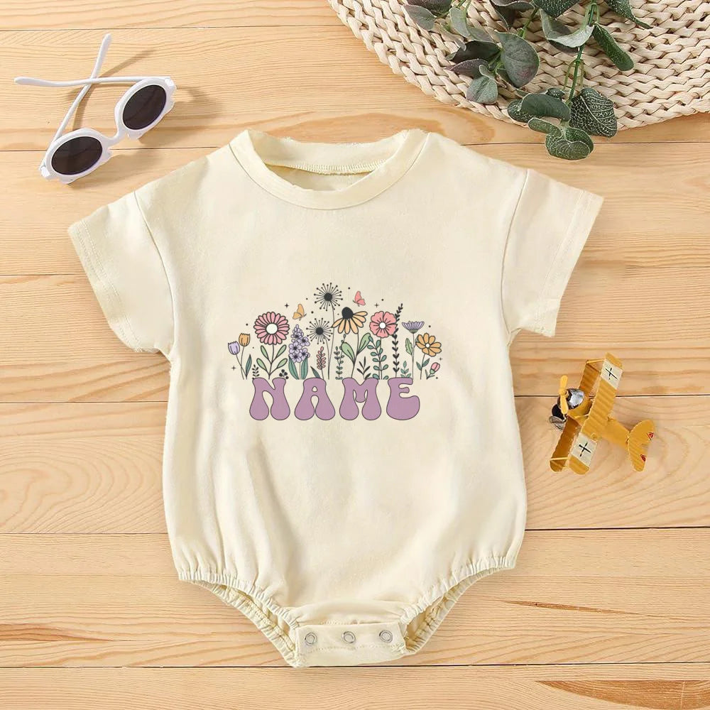 Personalised Baby Bubble Romper – Flower Name Bodysuit
