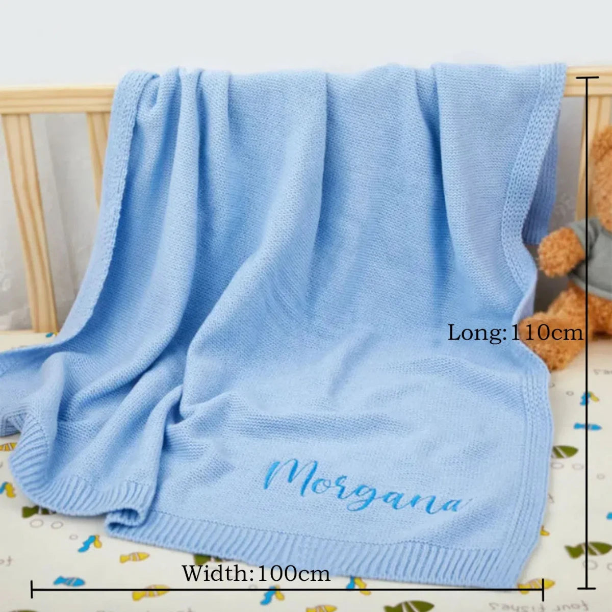Personalised Chunky Knit Baby Blanket – Custom Embroidered Name