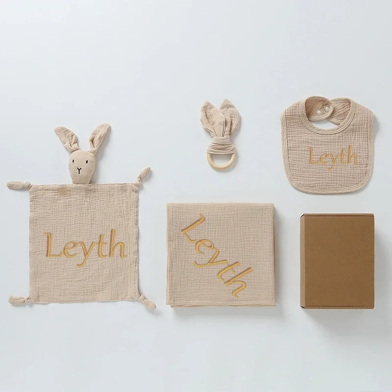 Personalised Newborn Gift Set – Blanket, Bib, Teether & Comforter