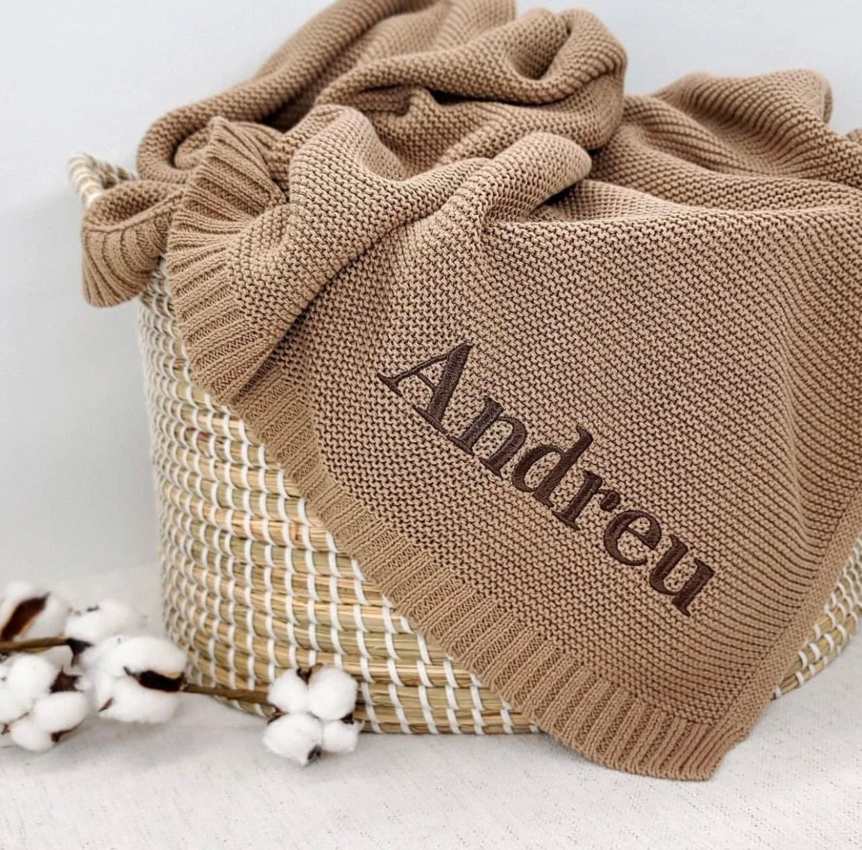 Personalised Baby Swaddle Blanket – Embroidered Cotton Knit