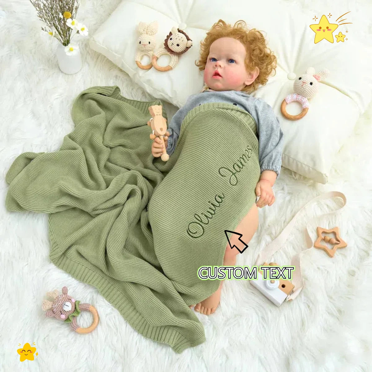 Personalised Chunky Knit Baby Blanket – Custom Embroidered Name