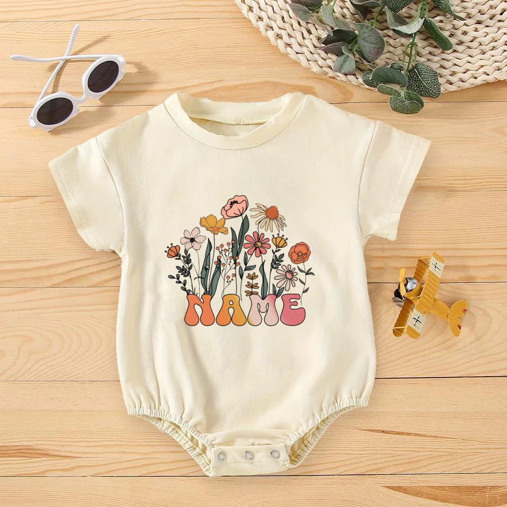 Personalised Baby Bubble Romper – Flower Name Bodysuit