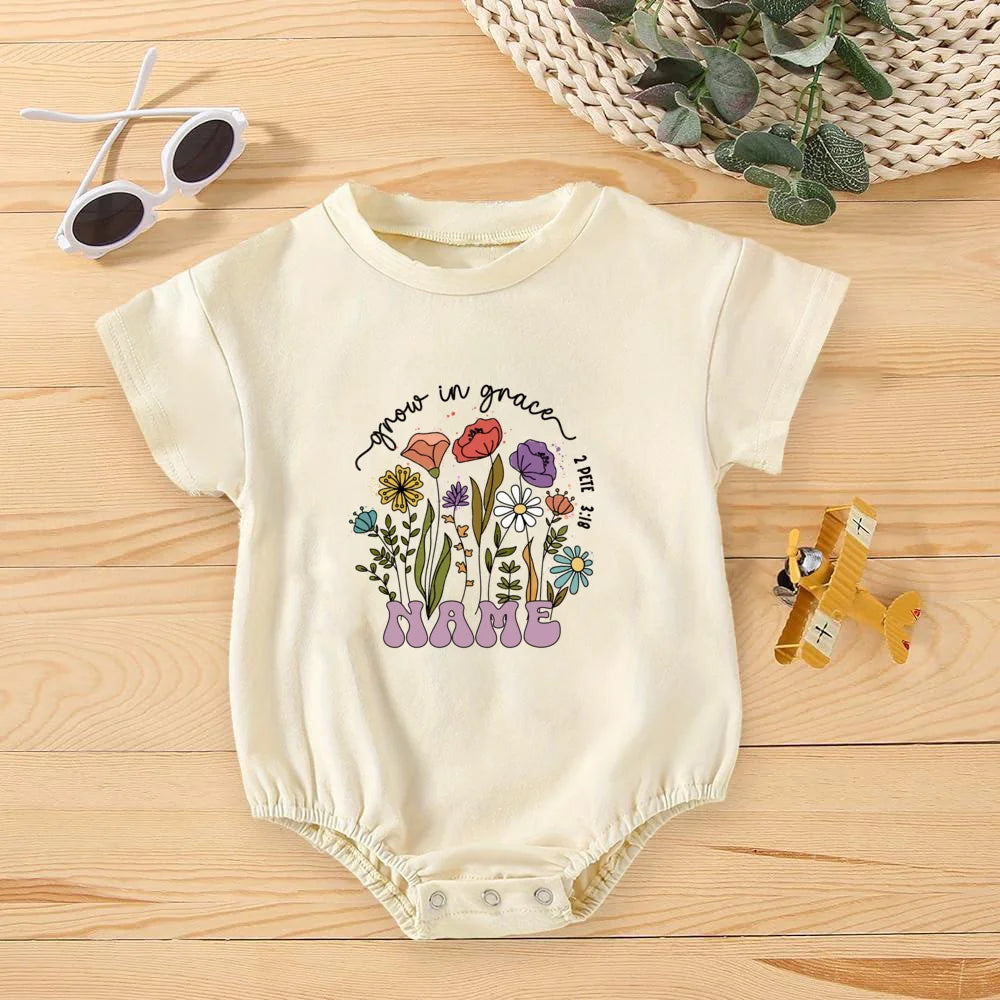 Personalised Baby Bubble Romper – Flower Name Bodysuit